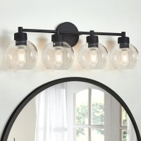 Bathroom Light Fixtures Matte Black Vanity Light 4 Light Bathroom Lights Over Mirror With Globe Glass Shade And Metal Base Va