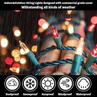 Lamphome Superbright Extendable Red Christmas Lights Decoration 100Lights 196Ft Ul Certified Mini Bulb String Lights For Outdo