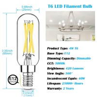 Mlambert 24 Pack Dimmable T6 Led Bulbs4W Equal 40W E12 Candelabra Bulb 5000Kclear 4W E12 Edison Bulb For Chandelierlight Bulb