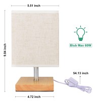 Achuai Small Table Lampwooden Bedside Lamp Simple Bedroom Lamp Linen Shade Mini Desk Lamp Night Light Nightstand Lamp For Bedro