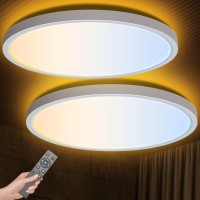 Aphyni Led Flush Mount Ceiling Light With Remote - 24W 12 Inch Dimmable Led Ceiling Light Fixture - 3000K-6500K Color Changeable - Flat Round Ceiling Light For Bedroom/Living Room/Closet(2Pack)