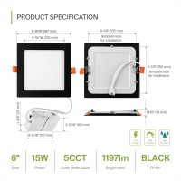 Asd Led Square Recessed Lighting 6 Inch 2700K3000K3500K4000K5000K 15W 60W Eqv Ultra Thin Dimmable Ceiling Lights With J