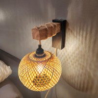 Rattan Wall Sconces Set Of Two Plug In Farmhouse Plug In Wall Sconces Hand Woven Bamboo Wall Light Fixtures With Switch Rustic B