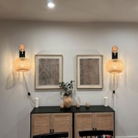 Rattan Wall Sconces Set Of Two Plug In Farmhouse Plug In Wall Sconces Hand Woven Bamboo Wall Light Fixtures With Switch Rustic B