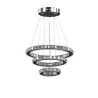 12- 47 Inch Ringed Adjustable Chandelier, 3 Circles Design, Chrome Silver