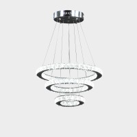 12- 47 Inch Ringed Adjustable Chandelier, 3 Circles Design, Chrome Silver