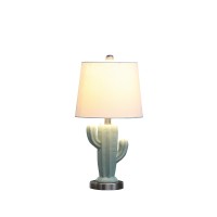 22 Inch Accent Table Lamp, Cactus Designed Body, Metal Base, Blue, White