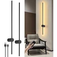 Led Wall Sconce Set Of Two, Usb Rechargeable Battery Operated Wall Lights Indoor, Dimmable With Remote Control, 360?Rotate Magnetic, Cordless Wall Lamp For Living Room, Bedroom, Hallway, Black