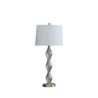 Ruth 30 Inch Accent Table Lamp, Glass Diamond Pedestal Base, White, Gold