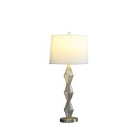 Ruth 30 Inch Accent Table Lamp, Glass Diamond Pedestal Base, White, Gold