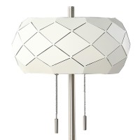 28 Inch Accent Table Lamp, Geometric Drum Shade, Metal Base, White, Silver