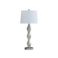 Ruth 30 Inch Accent Table Lamp, Glass Diamond Pedestal Base, White, Silver