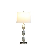 Ruth 30 Inch Accent Table Lamp, Glass Diamond Pedestal Base, White, Silver