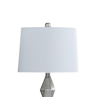 Ruth 30 Inch Accent Table Lamp, Glass Diamond Pedestal Base, White, Silver