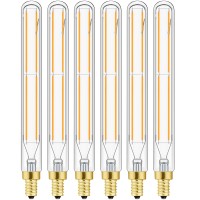 Leools E12 Led Tube Bulbs,T6 Tubular Edison Style Led Filament Bulb, 6W Dimmable Antique Led Bulb,E12 Base,Clear Glass,Warm White,2700K,750Lm(60-75W Equivalent),7.3In,Pack Of 6