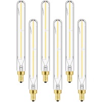 Leools E12 Led Long Bulb,7.3 Inch Long Tubular Light Bulbs,T6 B11 Candelabra Bulb 40 Watt For Chandeliers,Clear Glass,Daylight,4000K 400Lm 4W Dimmable Tube Edison Bulb 6Pack