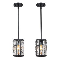 Modern Crystal Pendant Light Fixture 2Pack Matte Black Finish Hanging Lighting Crystal Chandelier For Living Room Kitchen