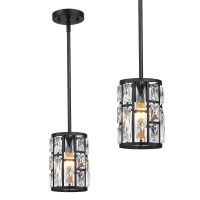 Modern Crystal Pendant Light Fixture 2Pack Matte Black Finish Hanging Lighting Crystal Chandelier For Living Room Kitchen