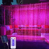 Solar Curtain Lights Outdoor, 300 Led Pink Window Curtain Lights For Valentine Day Decor, 8 Modes Usb Or Solar Powered Ip65 Waterproof, Valentine Decorations For Home Garden Patio Wedding Party (Pink)