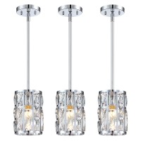 Modern Crystal Pendant Light Fixture 3Pack Chrome Finish Hanging Lighting Crystal Chandelier For Kitchen Island