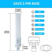 Bonlux 6W Gx23 2-Pin Base Led Light Bulbs, Gx23D Led Pl Lamp 13W Cfl/Compact Fluorescent Lamp Replacement Daylight 6000K Led Pl Horizontal Recessed Bulb (Remove/Bypass The Ballast, 4-Pack)