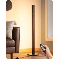 Edishine Wooden Led Corner Floor Lamp Minimalist Dimmable Stick Light With Remote Modern Standing Light For Living Room Bedro