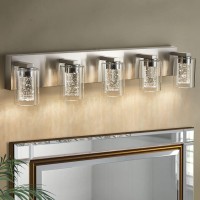 Bathroom Light Fixtures 5 Light Brushed Nickel Bathroom Vanity Light Crystal Bubble Glass With Dimmable 3Color Lights Modern