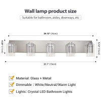 Bathroom Light Fixtures 5 Light Brushed Nickel Bathroom Vanity Light Crystal Bubble Glass With Dimmable 3Color Lights Modern