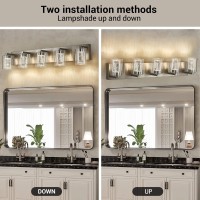 Bathroom Light Fixtures 5 Light Brushed Nickel Bathroom Vanity Light Crystal Bubble Glass With Dimmable 3Color Lights Modern