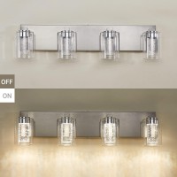 Bathroom Light Fixtures 4 Light Brushed Nickel Bathroom Vanity Light Crystal Bubble Glass With Dimmable 3Color Lights Modern