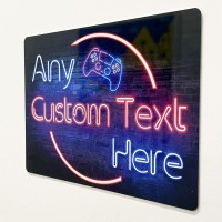 Shopquality4U Personalised Neon Effect Gamer Clipart Printed Metal Sign Wall Art A3 Bar Add Name