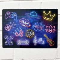 Shopquality4U Personalised Neon Effect Gamer Clipart Printed Metal Sign Wall Art A3 Bar Add Name