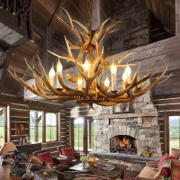 Antler Chandelier, Deer Horn Chandelier 8 Light, Double Layer Retro Farmhouse Antler Light Fixtures With E12 Base For Dining Room Kitchen, Cafe, Store