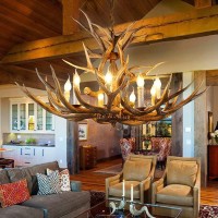 Antler Chandelier, Deer Horn Chandelier 8 Light, Double Layer Retro Farmhouse Antler Light Fixtures With E12 Base For Dining Room Kitchen, Cafe, Store