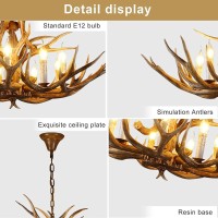 Antler Chandelier, Deer Horn Chandelier 8 Light, Double Layer Retro Farmhouse Antler Light Fixtures With E12 Base For Dining Room Kitchen, Cafe, Store