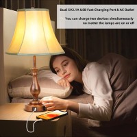 Farmhouse Table Lamp Touch Control 3-Way Dimmable Table Lamp, Modern Nightstand Lamp With 2 Usb Port Bedside Desk Lamp With Fabric Shade For Living Room Bedroom Hotel (Pack-001)