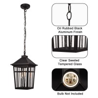 Darkaway Large Outdoor Pendant Light Fixture, 16Inch Outdoor Hanging Light Porch Lights Fixtures Anti-Rust Waterproof Aluminum With Seeded Glass For Porch Entryway Doorway Farmhouse (Black,Large)