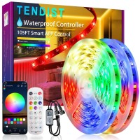 Tendist 105Ft Outdoor Led Strip Lights, Ip65 Waterproof Light Strip Exterior With Waterproof Controller, 24V Smart App Music Sync Rgb Rope Light For Pool, Deck, Balcony, Dock, Eave, Gazebo, Patio