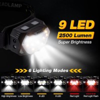 Goando Headlamp Rechargeable 2500 Lumen Led Head Lights For Forehead Bright Head Lamp With Red Light Sensor Mode Waterproof Flashlights Running Lights For Running Cycling Working Camping