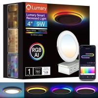 Lumary Rgbai Smart Recessed Lighting 4 Inch With Gradient Accent Light And Night Light 9W 780Lm Wifi Recessed Lights Ultrathin