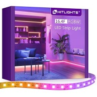 Hitlights Rgbw Led Strip Lights 16.4Ft Rgb + Cool White Led Strips Dimmable Smd 5050 Diy Color Changing 12V Dc Led Tape Lights Ul-Listed Led Ambience Lights For Tv Bedroom Party Home Decor (No Power)