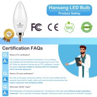 Hansang 8-Pack E12 Candelabra Led Light Bulbs, 6000K Cool Daylight White, Small Base Type B Light Bulb For Chandelier, 6W Equivalent 60Watt, B11 Light Bulbs For Ceiling Fan, 600 Lumen, Non-Dimmable