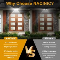 Nacinic 628 Led White Solar Outdoor Lights Motion Sensor Ip67 Waterproof With 3 Lighting Modes 270 Wide Angle Lighting Bright