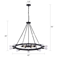 Wellmet 42Inch Large Black&Gold Wagon Wheel Chandelier, 2-Tier 20-Light Farmhouse Chandelier Lighting Fixture For Living Room, Entryway, Hallway, Dining Room, Bar, Cafe