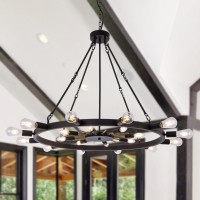 Wellmet 42Inch Large Black&Gold Wagon Wheel Chandelier, 2-Tier 20-Light Farmhouse Chandelier Lighting Fixture For Living Room, Entryway, Hallway, Dining Room, Bar, Cafe