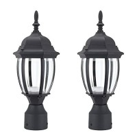 Lit-Path Led Outdoor Post Light Pole Lantern Fixture, 9.5W 800 Lumens, 5000K Daylight White, Aluminum Housing Plus Glass, Matte Black Finish, 2-Pack