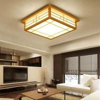 Tfcfl 18 Inch Wood Led Ceiling Light Japanese Style, Vintage Square Ceiling Lamp Light Fixture White/Neutral/Warm Light Dimming Remote For Dining Living Room Bedroom Balcony