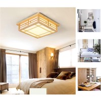 Tfcfl 18 Inch Wood Led Ceiling Light Japanese Style, Vintage Square Ceiling Lamp Light Fixture White/Neutral/Warm Light Dimming Remote For Dining Living Room Bedroom Balcony