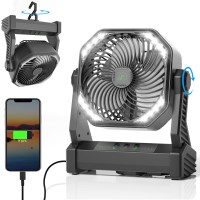 Camping Fan With Led Light 20000Mah Rechargeable Battery Operated Camp Fan With Hook 270 Pivot 4 Speeds Usb Table Fan For