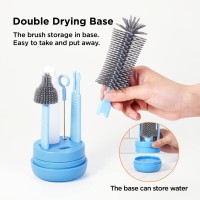 Vogoge Travel Bottle Brush Set With Stand Portable Baby Bottle Cleaning Kit Includes Nipple Brush And Straw Cleaner Brush Blue